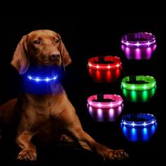 MASBRILL Coleiras para cães iluminadas RGB coleira de cachorro com LED piscante recarregável resistente à água que brilha para passeios noturnos para cães pequenos, médios e grandes