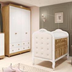 Quarto de Bebê com Guarda-roupa e Berço com Capitonê 100% Mdf Maya Clá
