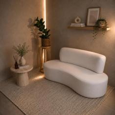 Sofá Curvo Orgânico 200cm 3 Lugares Bouclé Antonela Branco - Maranata 