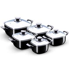 Conjunto De Panelas Caçarola Quadrada Preta 5 Peças Patolux