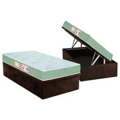 Cama Box Baú Solteiro: Colchão Espuma D33 Castor Sleep Max Duplo + Base CRC Suede Brown(88x188)