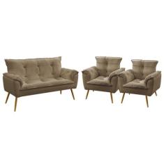 Kit Poltrona Namoradeira e 2 Poltronas Decorativas Beta Sued Capuccino