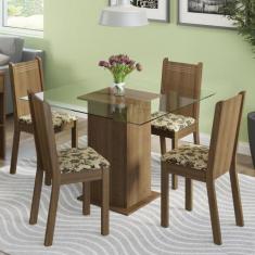 Conjunto Sala de Jantar Madesa Magda Mesa Tampo de Vidro com 4 Cadeira