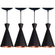Kit 4 Pendentes Cone Estilo Tom Dixon Preto Fosco E Cobre - Estillo & 