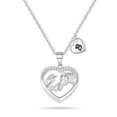 Presentes de cavalo para mulheres - Colar com coração 26 letras zircônia, pingente de cavalo, joia feminina pequena, colar com inicial, Medium, Zircônia cúbica, Zircônia cúbica