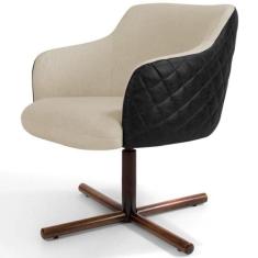 Poltrona Decorativa Giratória Base X Jade D02 Linho Bege C-129 Tressê 