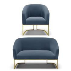 Namoradeira E Poltrona Base Industrial Dourado Stella Suede D03 - D'ro