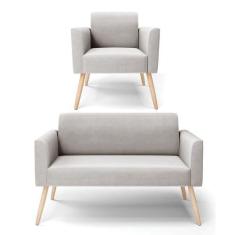 Sofá Namoradeira Com Poltrona Pés Palito Natural Marisa Veludo D03 - D