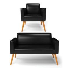 Sofá Namoradeira Com Poltrona Pés Palito Castanho Marisa Corano Preto 