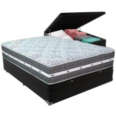 Cama Box Baú e Colchão Black Graphite Molas Ensacadas Casal Anjos,  Pr