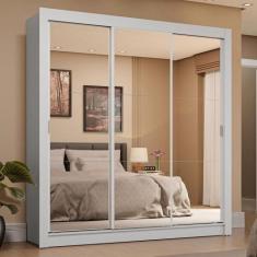 Guarda-roupa Casal 3 Portas Correr Espelho 4 Gavetas Branco - MADESA