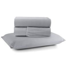 Jogo Cama Lençol Casa Scarpa Sonnet Solteiro Malha Lisa Algodão Macio 3 Peças - Cinza