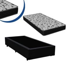 Cama Box Solteiro Colchão Espuma D33 Bordado + Box Preta 41x88x188 - L