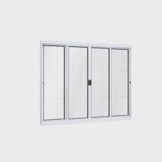 Janela de Aluminío de Correr 120x150cm 2 Folhas Móveis 2 Fixas com Grade e Vidro Lucasa Ideale