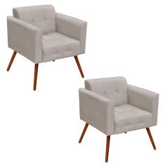 Kit 2 Poltronas Sala de Estar Pés Palito Ana Suede Bege Ibiza