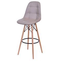 Banqueta Estofada Base Madeira OR Design Cinza