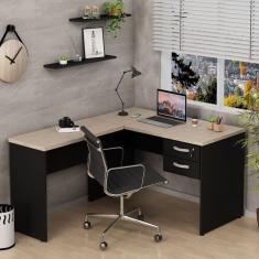 Mesa De Escritório em L 120x150cm com Gaveta Tampo 30mm Carvalho