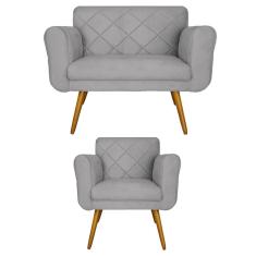 Combo Namoradeira e 1 Poltrona Estofada Hall de Entrada Isabella Suede Cinza - dl decor