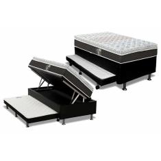 Conjunto Box Baú Solteiro Colchão Molas Castor Pocket Class Híbrido + Base Crc Courano Black(88x188)