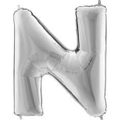 Balão Metalizado Prata Letra N - 1 Metro