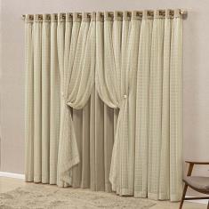 Cortina Marrocos Tecido Blackout e Voal Fitado 2,00M X 1,70M Janela - Chocolate