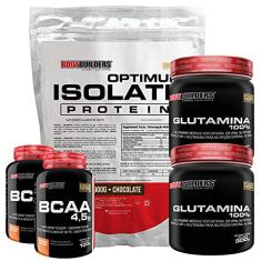 Kit Optimum Isolate Whey Protein 900g + 2x BCAA 100g + 2x Glutamina 300g - Bodybuilders