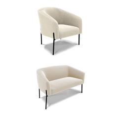 Sofá Namoradeira e Poltrona Pé Ferro Preto Stella Bouclê Bege D03 - D`Rossi