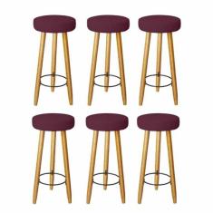 Kit 6 Banqueta Alta Elegance Bar Balcão Cozinha Bancada Pé Castanho Su