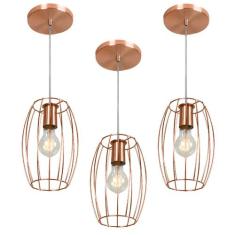 Kit 3 Pendentes Pequim Aramado Cobre - MARRYLUZ