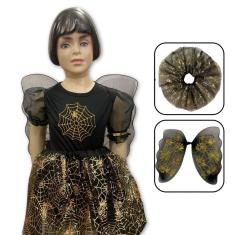 Fantasia Infantil Preta Aranha Com Saia e Asa