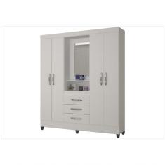 Guarda Roupa Casal Capri 4 Portas de Bater 3 Gavetas MDP Branco-Rosa Moval