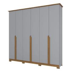 Guarda Roupa Casal Andréas 6 Portas de Bater 6 Gavetas MDP-MDF Cinza Nature Móveis Henn