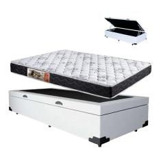 Cama Box Baú Branco Solteiro Colchão Mola bonnel + 61x88x188
