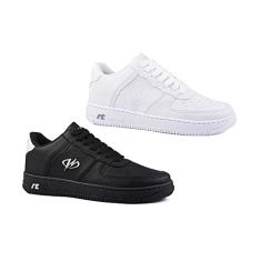 Kit 2 Pares Tênis Estilo Retrô Sneaker Runway Masculino Tamanho:39;Cor:Preto e Branco Branco