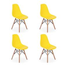 Conjunto 4 Cadeiras Charles Eames Eiffel Wood Base Madeira - Amarela -