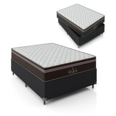 Cama Box Viúva + Colchão Paris Molas Ensacadas - 61x128x188cm - Couro Preto