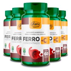 Kit 5 Ferro com Vitamina C Unilife 60 cápsulas