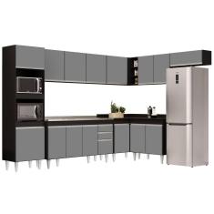 Armário De Cozinha Modulada De Canto 8 Peças Cp09 Balcão Com Pia Inox Preto/cinza - Lumil