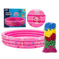 Piscina Inflável 190L Estampas 3 Anéis + 100 Bolinhas Cores - DM TOYS,