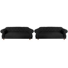 Dois Sofás Chesterfield Capitone Elisabeth Suede Preto 2,00