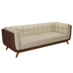 Sofá Living Decorativo 3 Lugares 240cm Bellart M22 Boucle Bege/sintético Café - Mpozenato