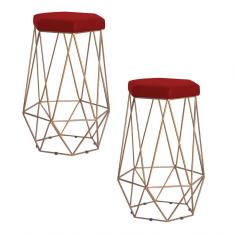 Kit 2 Banqueta Rubel Base Gold Veludo Vermelho Gran Belo