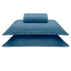 Jogo De Cama Buettner Casal Malha 100% Algodao Liso 3 Peças Image Azul
