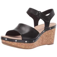 Clarks Sandália feminina Annadel Clover Wedge, Couro preto, 42