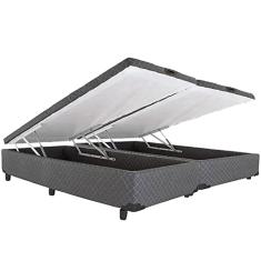 Cama Box Cosmopolita Baú King Size Cinza Rajado 193x203 (Bipartido) - King Size