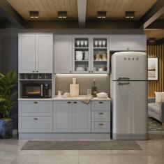 Cozinha Compacta 8 Portas 5 Gavetas Emily Cinza/Calcare