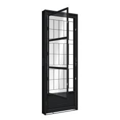 Porta de Aço de Giro com Postigo e Grade Quadrada215x85cm Aço Pronto Riobras Preto