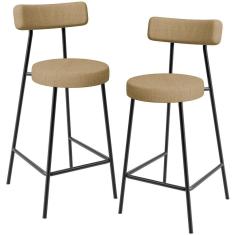Kit 02 Banquetas Baixa Para Cozinha Sala De Jantar Bancada Milão L02 Linho Bege Escuro