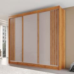 Guarda-Roupa Casal Dortmund 3 Portas 4 Gavetas Ripado 100% Mdf Cinamomo/Off White - Pnr Móveis