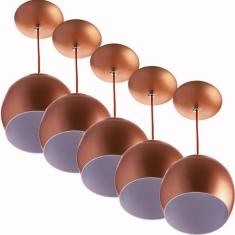 Kit 5 Lustres Pendente Bola Pequena Alumínio 15cm Cobre - Marryluz